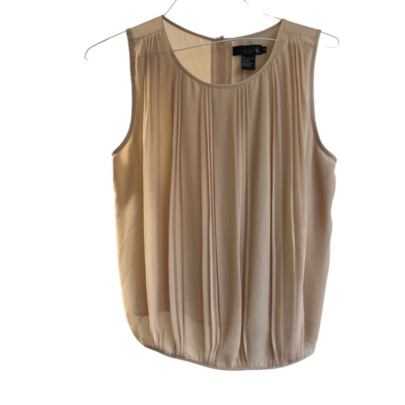isabel lu Tops - Isabel Lu nude tank top sleeveless pleated buttons chiffon size medium sheer tan